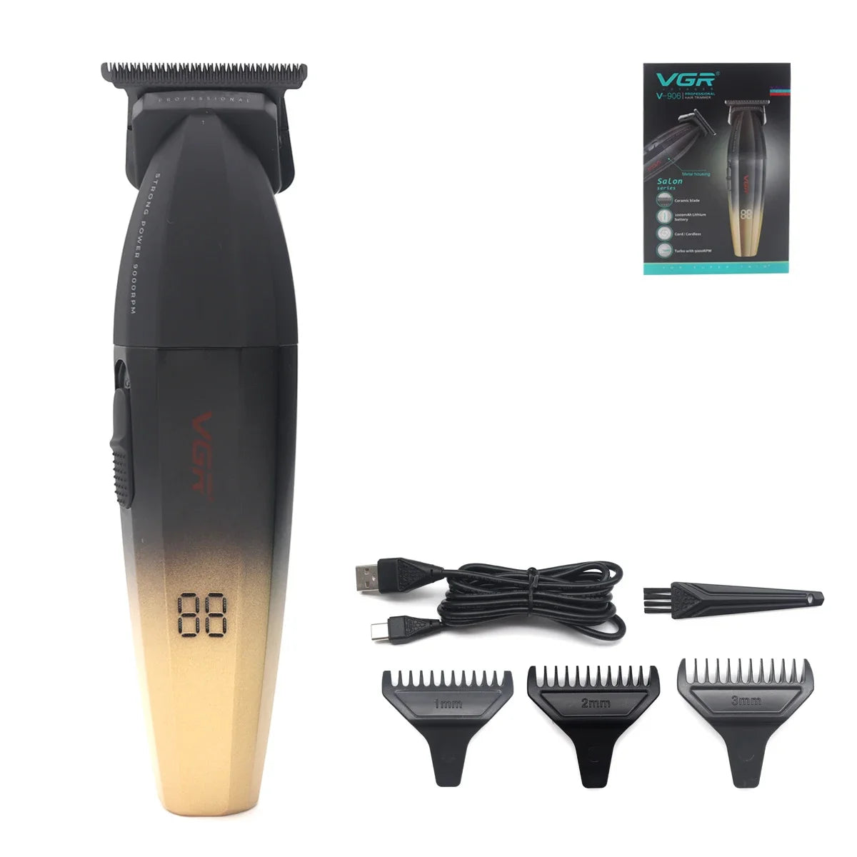 VGR Professional Shaver with DLC Blades, Full Metal, USB Rechargeable, and LED Display for Men