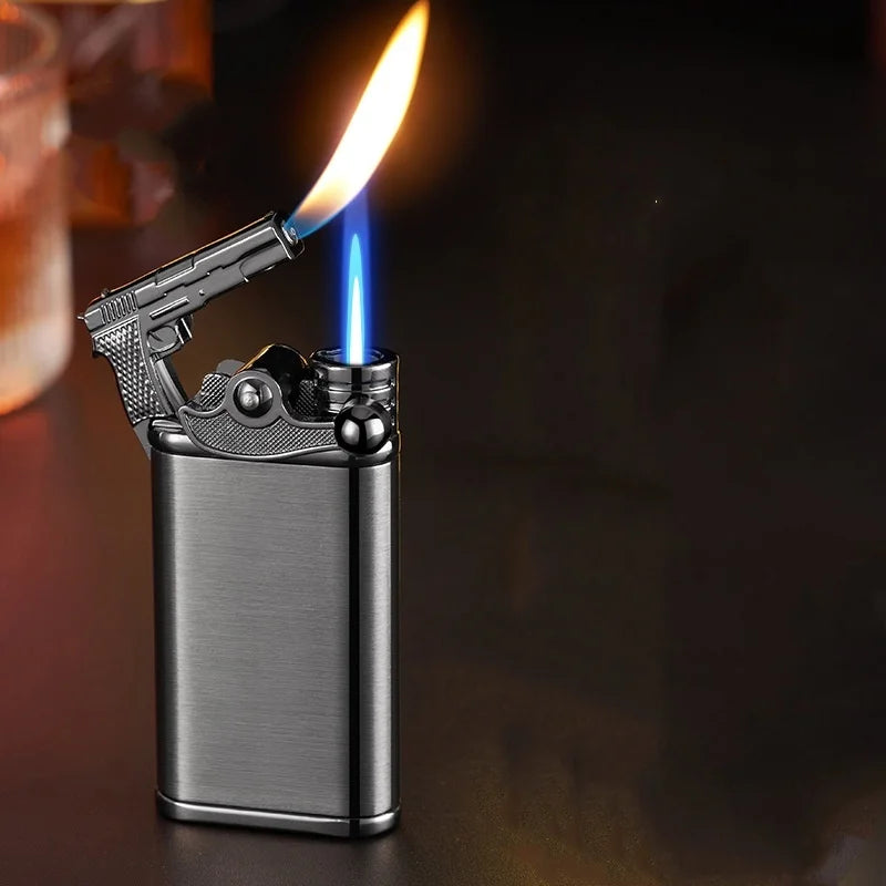 HONEST 720° Seamless Steel Hose Windproof Jet Blue Flame Butane Gas Lighter Visible Gas Window Outdoor BBQ Kitchen Cigar Lighter