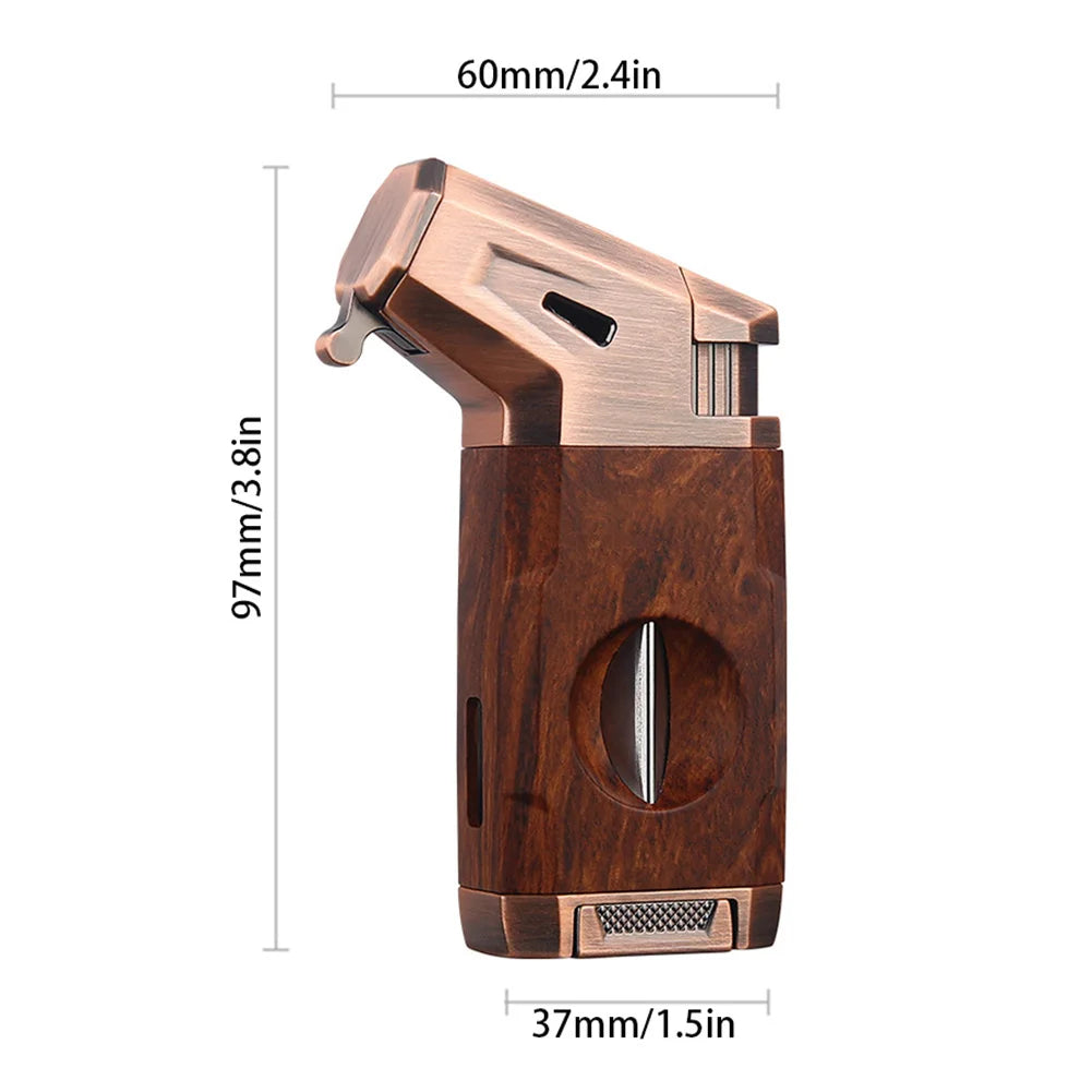 Wood Grain Torches Lighter with V-Cutter All Purpose Cool Refillable Lighters for Men Adults Teens