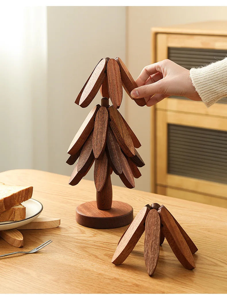 Bamboo Creative Walnut Colored Tree Insulation Mat Christmas Tree Insulation Table Mat, Home Cup Mat Clay Pot Mat New Year