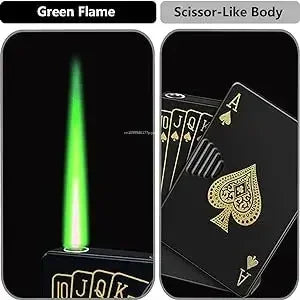 Metal Poker Card Inflatable Lighter Windproof Jet Flame Butane Cool Portable Lighter Cigarette Accessories Men's Smoking Gift