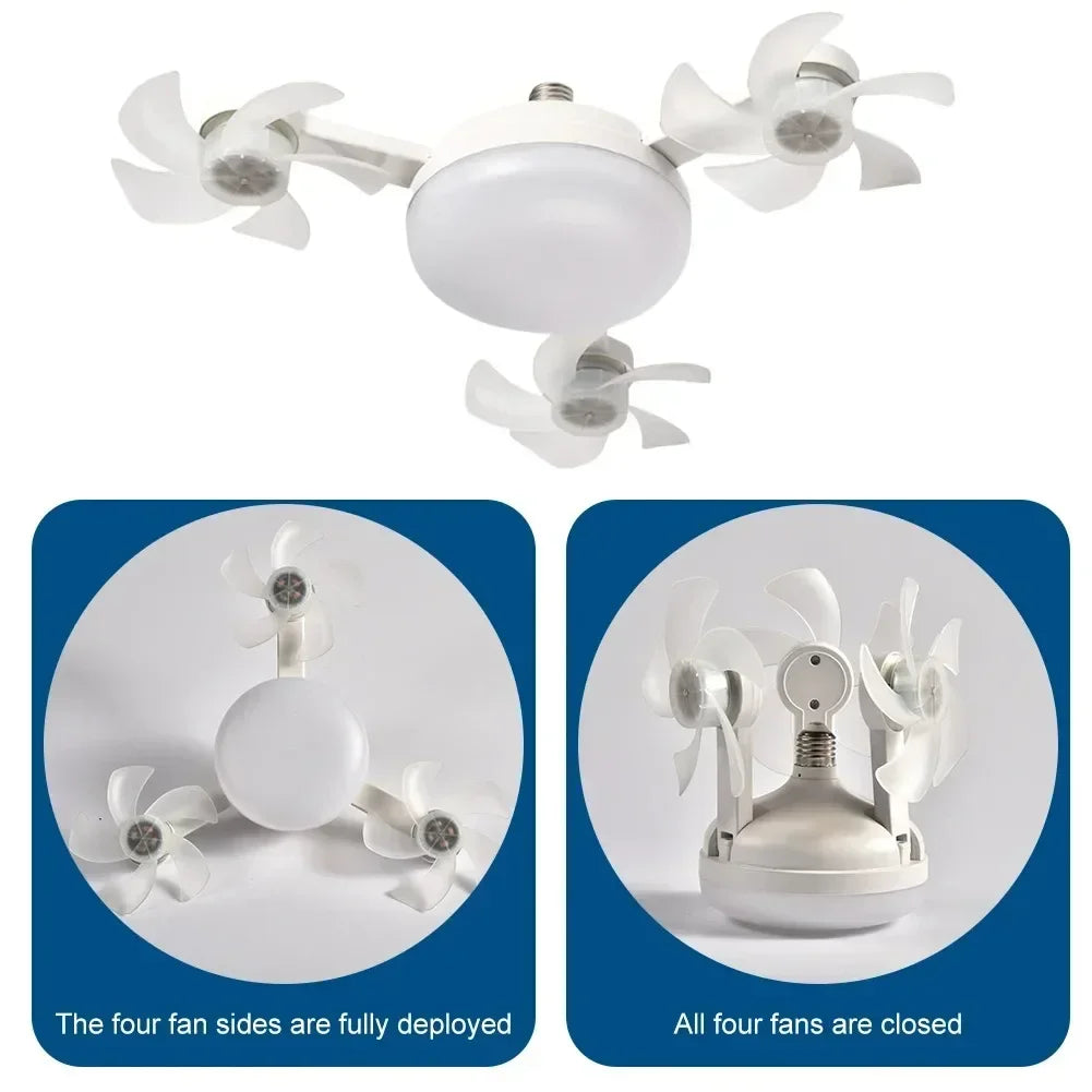 Socket Fan Lights with Remote Ceiling Fan with Light 3-Color Dimmable LED Ultra-Quiet Waterproof with Foldable for Bedroom Use