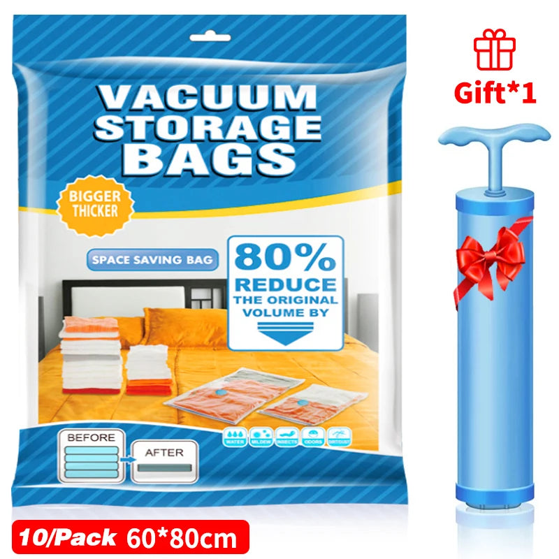 5Pcs Vacuum Bags for Storing Clothes Space Saver Vacuum Storage Bag with Hand Pump for Comforters,Blanket Storage,Bedding