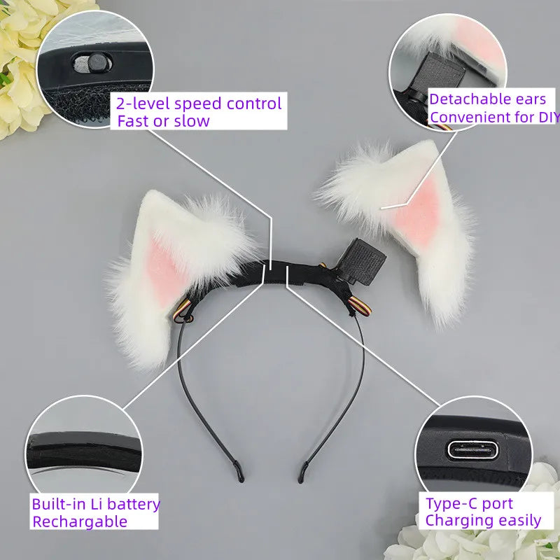 Rechargable Electric Moving Cat Ear Hairband Girl Gift Cosplay Props Carnival Halloween Club Masquerade Party Headwear