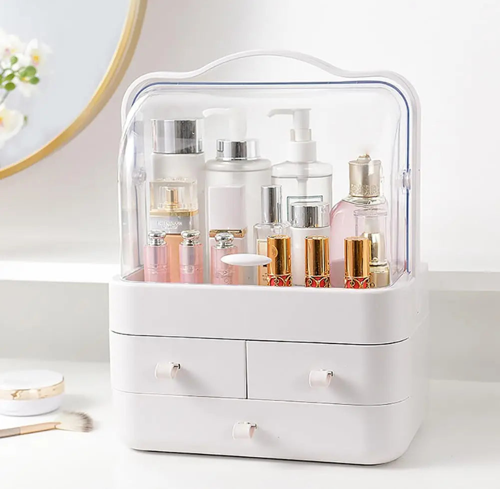 Cosmetic Organizer  Countertop Organizer For Dresser With Lid And Drawer Countertop Waterproof And Dustproof Skin Care Organizer