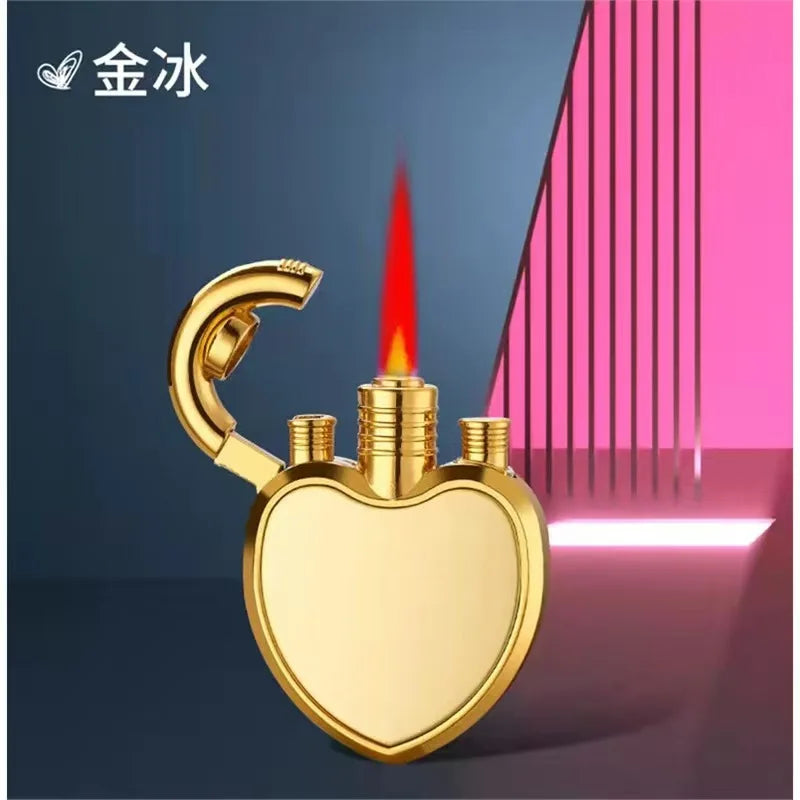 Outdoor Compass Keychain Inflatable Windproof Lighter Multi-function Watch Bottle Opener Red Flame Butane Lighters Survival Tool