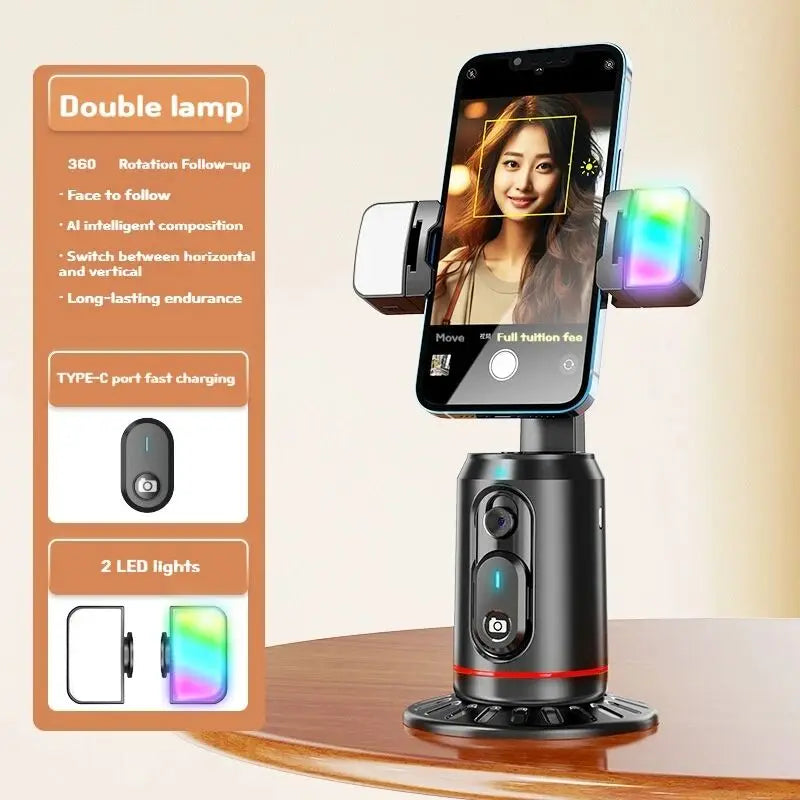 MEUYAG 360° Rotation Gimbal Stabilizer Selfie Stick Desktop Face Tracking Gimbal With Bluetooth Remote Shutter and Light Holder