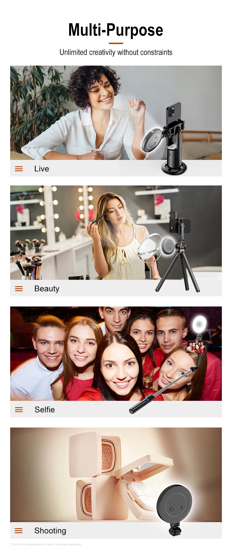 Portable Fill Light for Selfie Stick All Round Rotation Multi Ports for 1/4 Screw Cameras Magic Arm Live Broadcast Mobile Phone