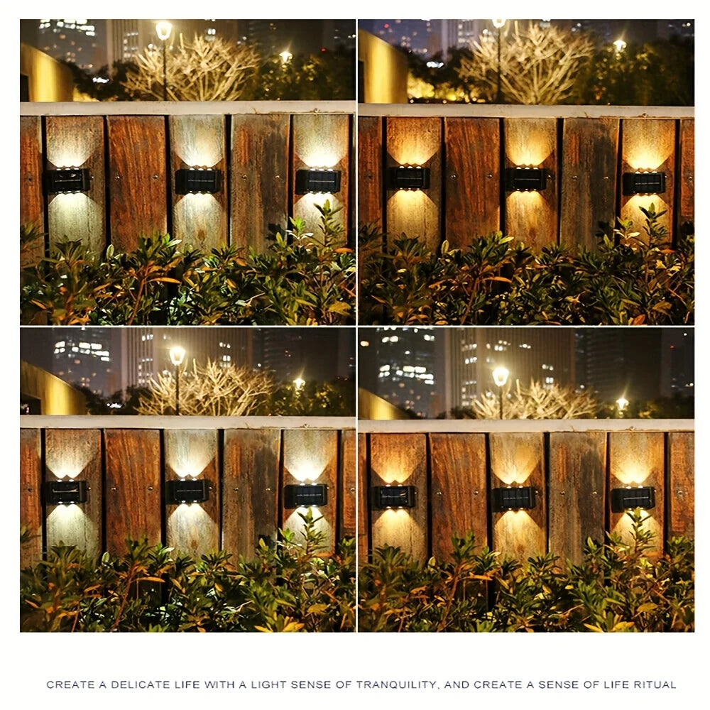 Solar Fence Lights Outdoor Wall Sconce Light LED Up and Down Waterproof Dusk to Dawn Lighting for Deck Stair Patio Yard