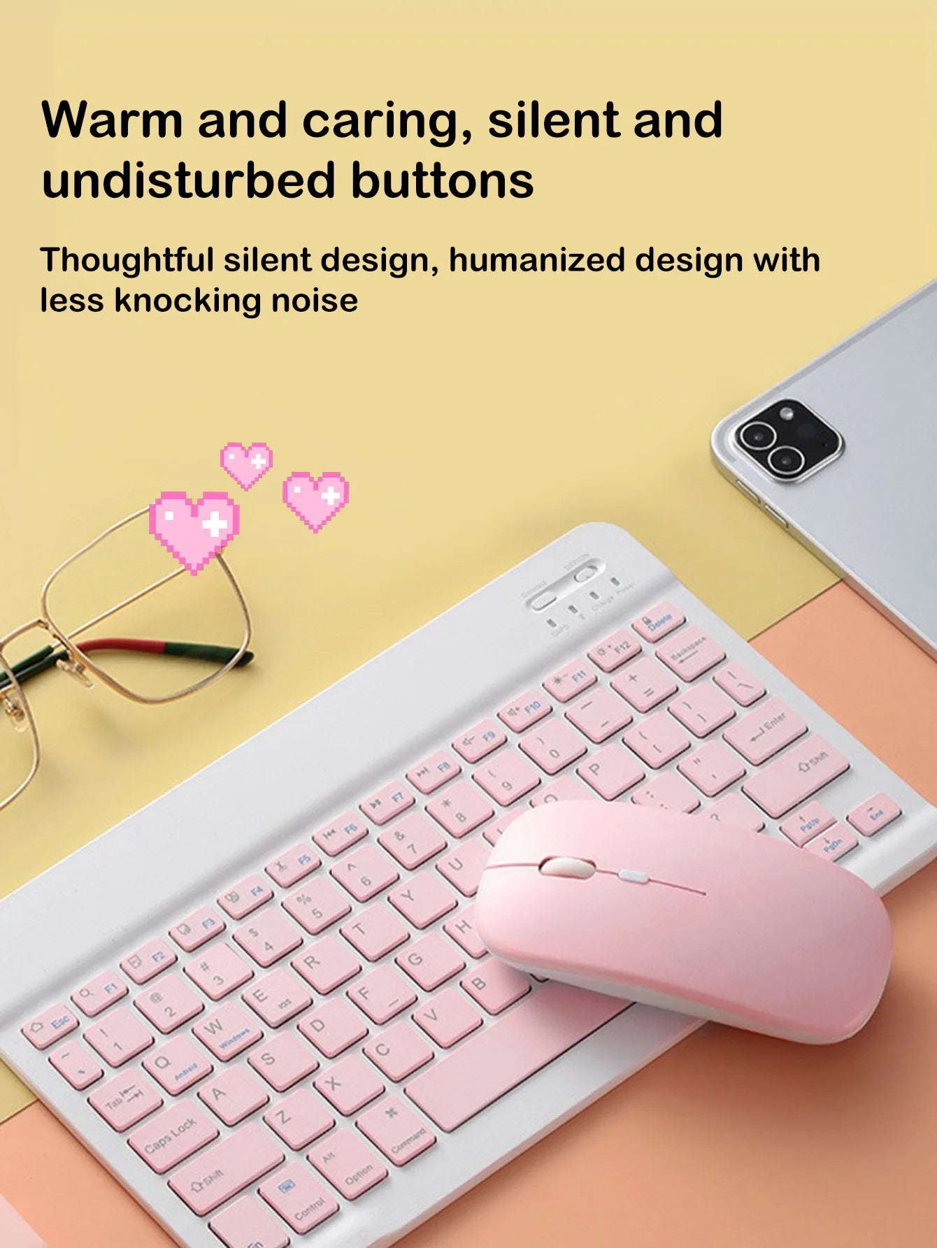 Wireless Blue Keyboard Mouse Compatible iPad Keyboard Computer Phone Tablet, Rechargeable Mute, Mini Keyboard Mouse Set