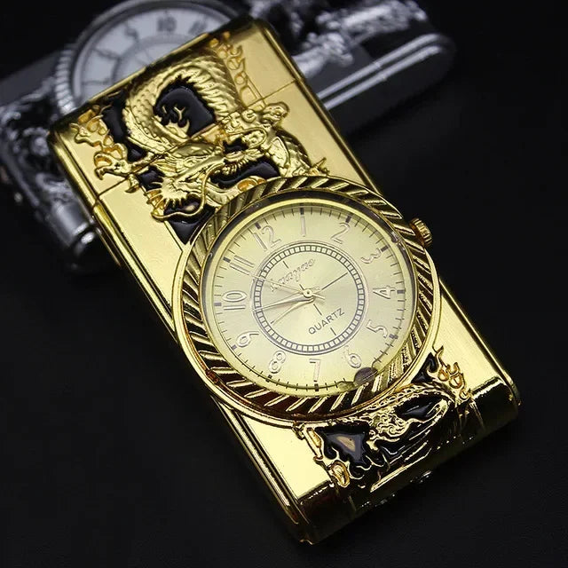 Gecko Shape Quartz Clock Lighter, Compact Gas Lighter, Butane Jet Torch, Cigarette Cigar, Direct Fire Lighter, Men's Gift