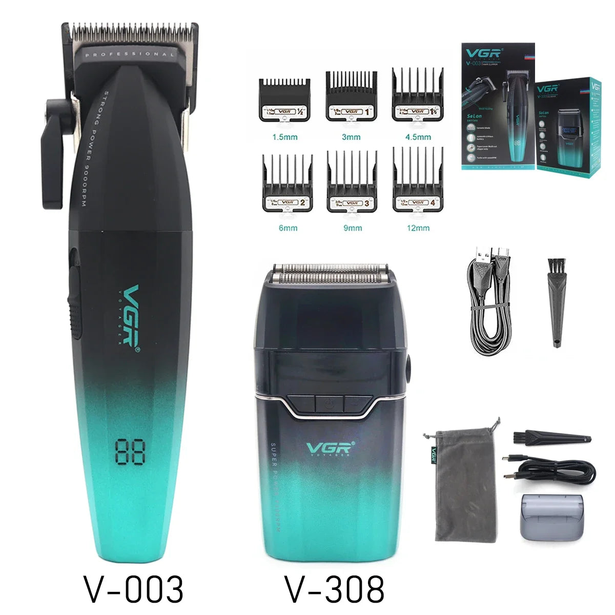 VGR Professional Shaver with DLC Blades, Full Metal, USB Rechargeable, and LED Display for Men