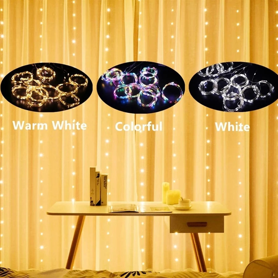 165 LED copper wire light 3 * 3 curtain light USB remote control eight function color light Christmas curtain decoration light