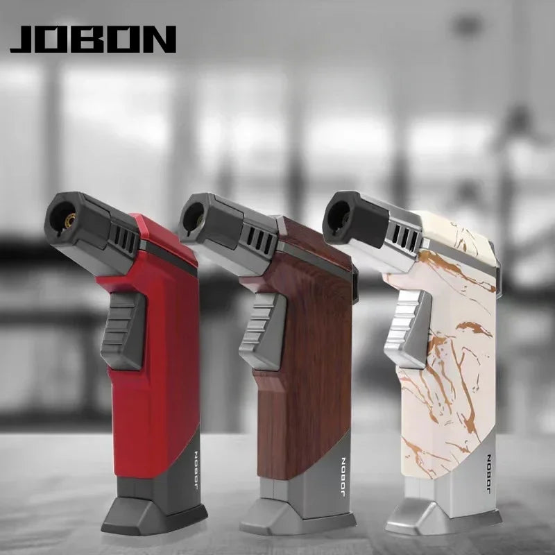 New JOBON Strong Blue Flame Spray Gun Inflatable Lighter Fire Lock Anti Slip Base Gas Lighter Outdoor BBQ Kitchen Cigar Lighters