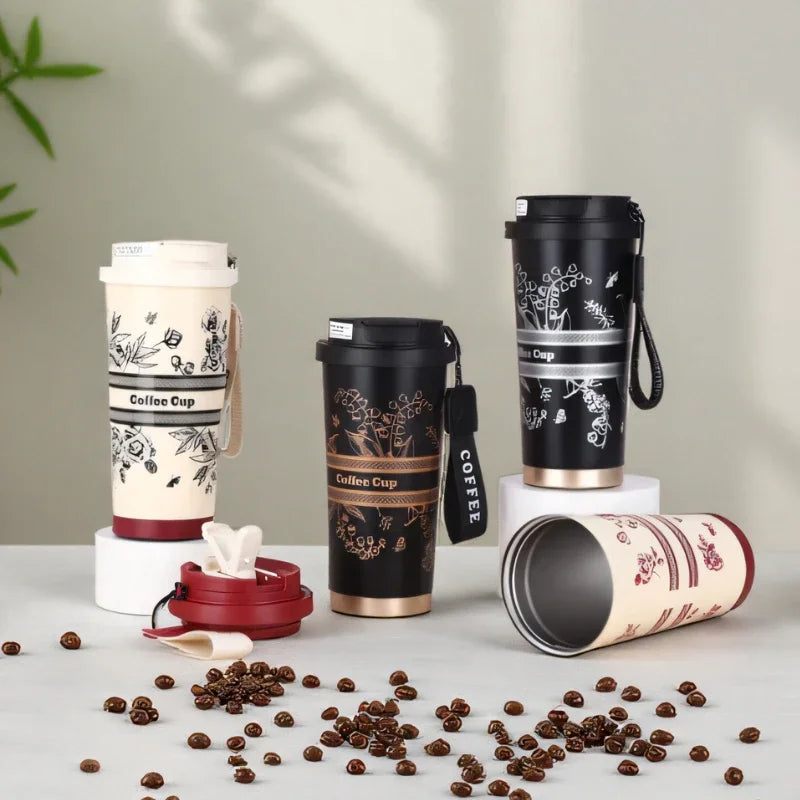 500ml Stainless Steel Double Wall Vacuum Insulated Travel Mug with Portable Thermal Coffee Cup, Double Drink Coffee Thermos Cup