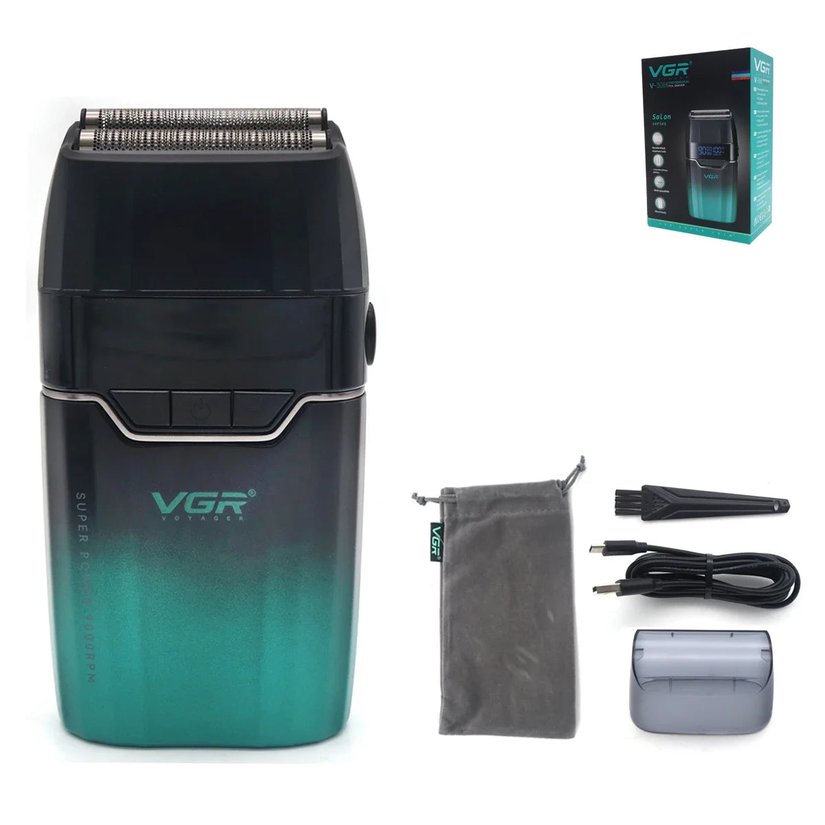 VGR Professional Shaver with DLC Blades, Full Metal, USB Rechargeable, and LED Display for Men