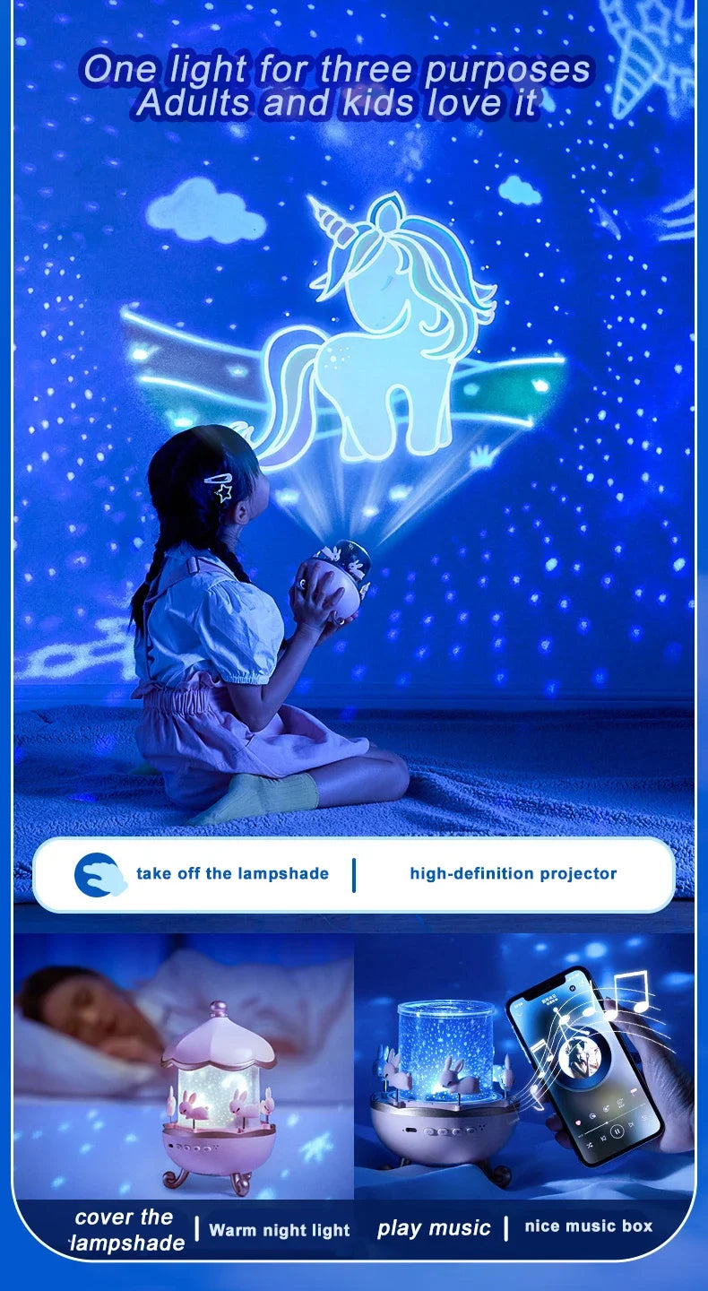 Star sky projection, small night light, carousel, horse, remote control, bluetooth audio, beautiful birthday gifts, night lamps