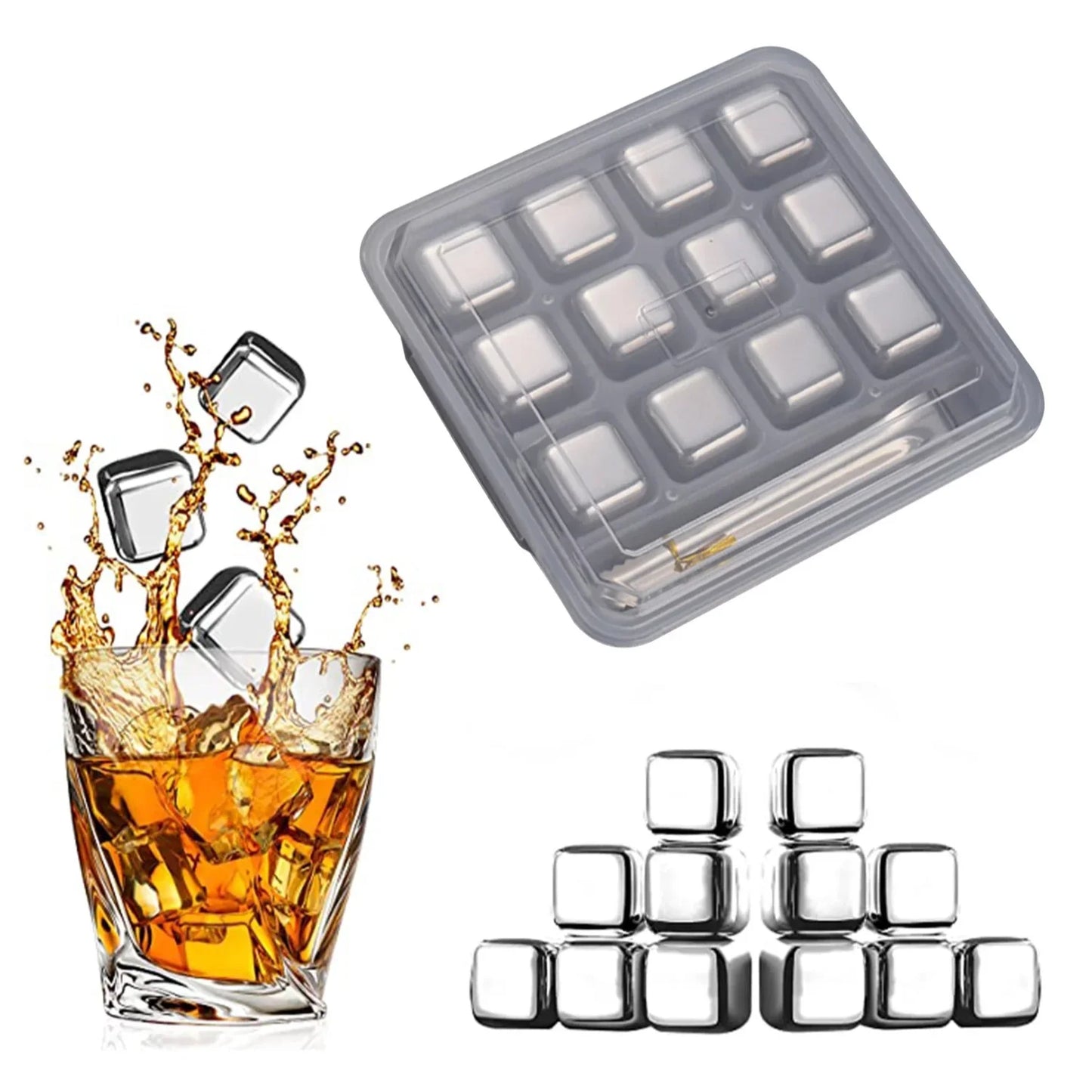 4PCS Stainless Steel Ice Cubes Reusable Quick-Freeze Whiskey Stones Perfect Husband Parent Gift for Coffee Drinks Wine Beer