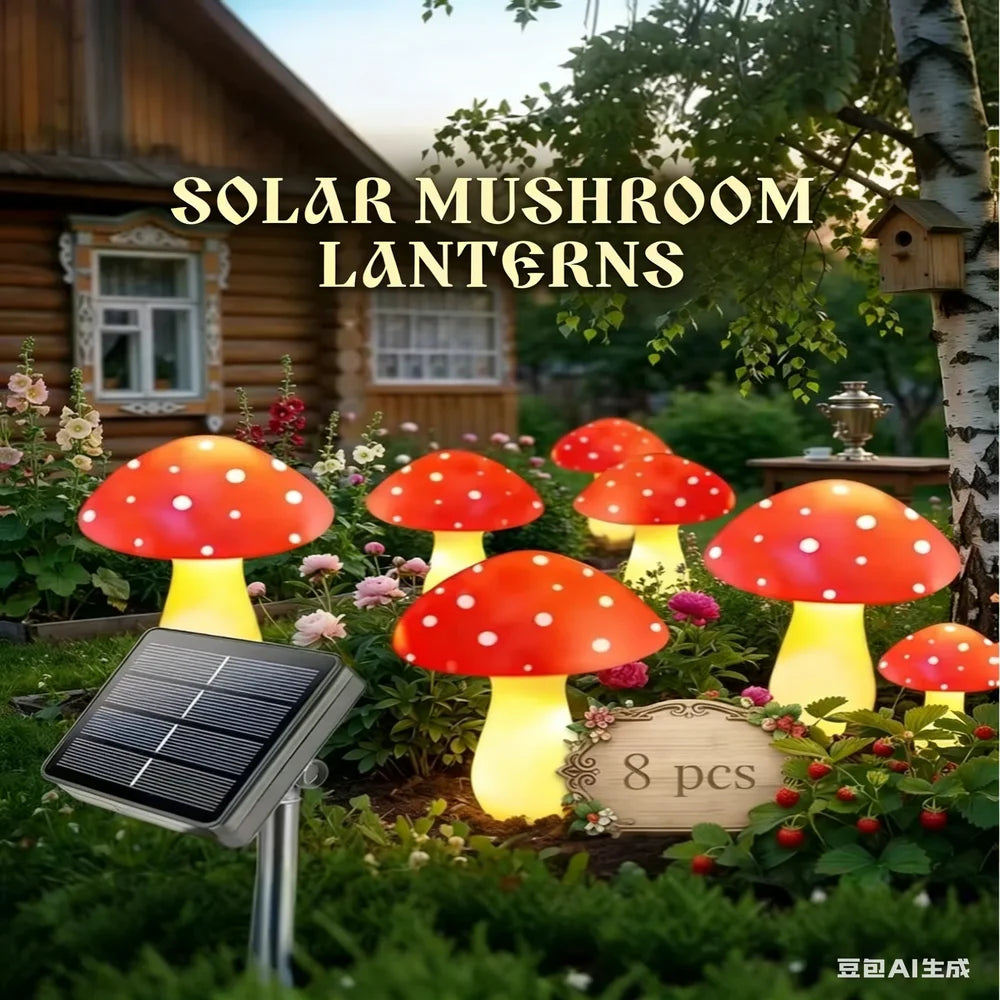8-Piece LED Garden Mushroom Lights, Solar-Powered Outdoor Landscape Lights, Lawn & Garden Pathway Decorative Lights