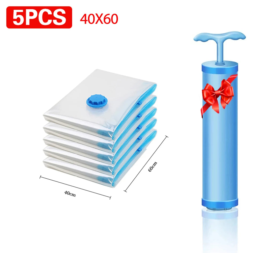 5Pcs Vacuum Bags for Storing Clothes Space Saver Vacuum Storage Bag with Hand Pump for Comforters,Blanket Storage,Bedding