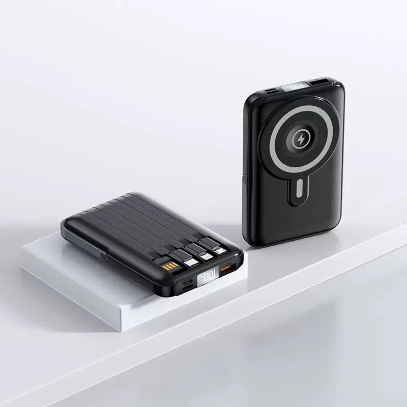 Power Bank 10000mAh, Fast Charging Portable Battery, with Stand and 4 Cables Wireless Magnetic Charger for iPhone 14/13/Pro/Mini