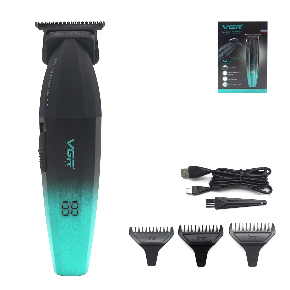 VGR Professional Shaver with DLC Blades, Full Metal, USB Rechargeable, and LED Display for Men