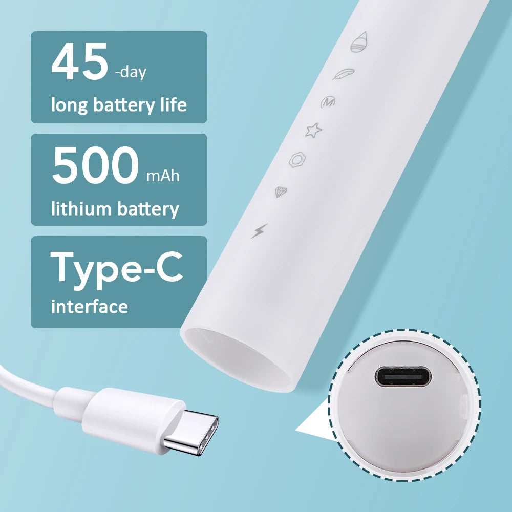 Electric Toothbrush For Adults USB Rechargeable Sonic Toothbrush 6 Modes Cleaning Teeth Brush With 4PCS Replacement Heads IPX7