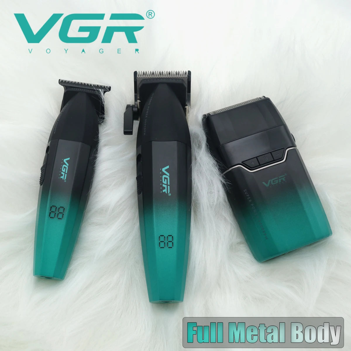 VGR Professional Shaver with DLC Blades, Full Metal, USB Rechargeable, and LED Display for Men