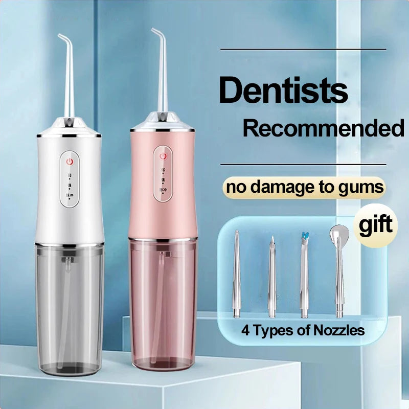 Oral Irrigator kit Portable Dental Water Flosser USB Rechargeable Water Jet Floss Tooth Pick 4 Tip 220ml 3 Modes IPX7 1400rpm