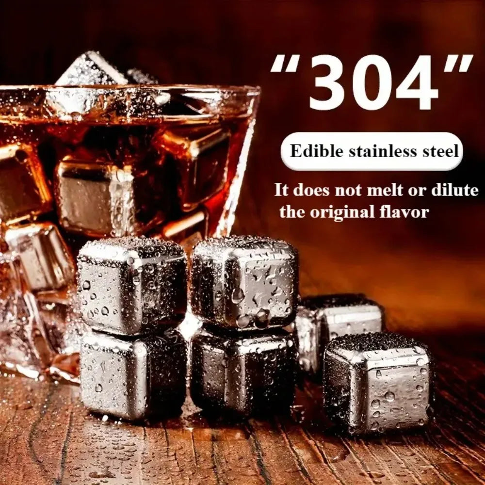 4PCS Stainless Steel Ice Cubes Reusable Quick-Freeze Whiskey Stones Perfect Husband Parent Gift for Coffee Drinks Wine Beer