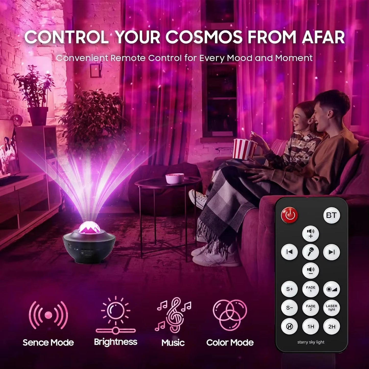 LED Starry Sky Projector Night Light Remote Control Switch USB Music Player Ocean Wave Galaxy Ambient Light Kids Birthday Gift