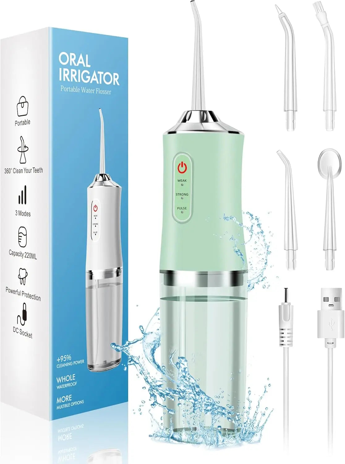 Water Dental Flosser Teeth Picks - 4 Jets 3 Modes Portable Cordless Water Flosser for Teeth Cleaner, IPX7 Waterproof Oral Irriga