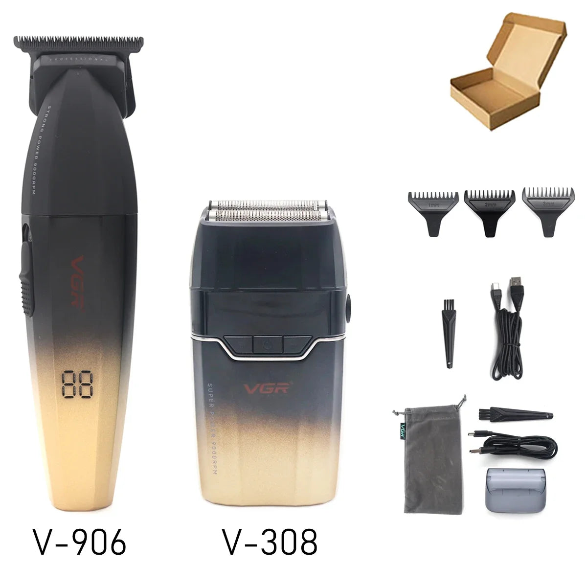 VGR Professional Shaver with DLC Blades, Full Metal, USB Rechargeable, and LED Display for Men