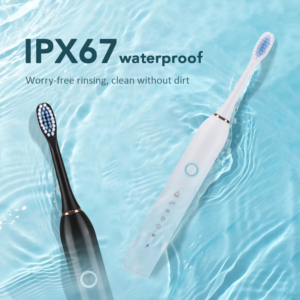 Electric Toothbrush For Adults USB Rechargeable Sonic Toothbrush 6 Modes Cleaning Teeth Brush With 4PCS Replacement Heads IPX7