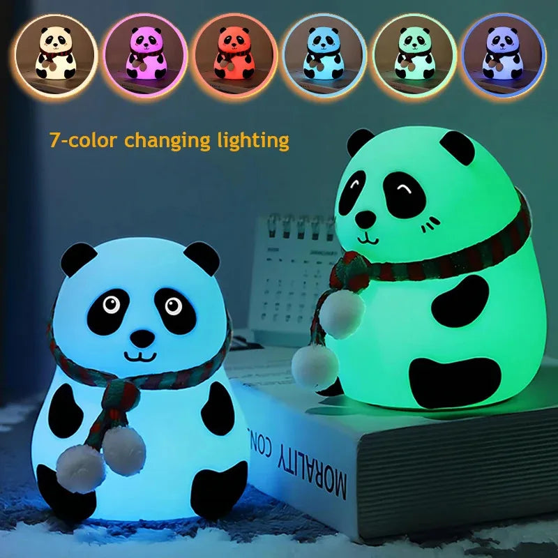 Cute Panda Night Light Silicone Nursery Sleeping Lamp Touch Control Nightlights USB Rechargeable Table Lamp for Baby Child