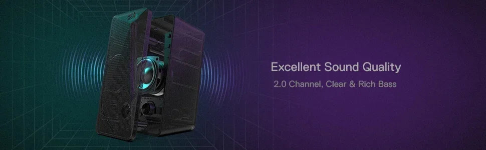 Redragon GS510 Waltz RGB Desktop Speakers, 2.0 Channel PC Computer Stereo Speaker with 4 Colorful LED Backlight Modes, Enhanced