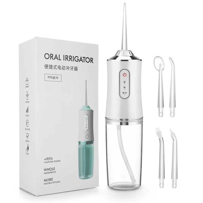 Oral Irrigator kit Portable Dental Water Flosser USB Rechargeable Water Jet Floss Tooth Pick 4 Tip 220ml 3 Modes IPX7 1400rpm