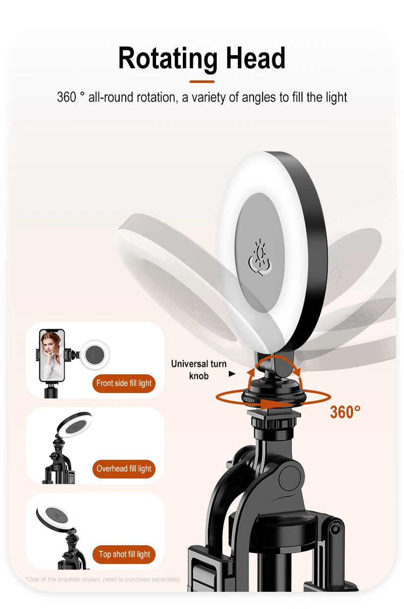 Portable Fill Light for Selfie Stick All Round Rotation Multi Ports for 1/4 Screw Cameras Magic Arm Live Broadcast Mobile Phone