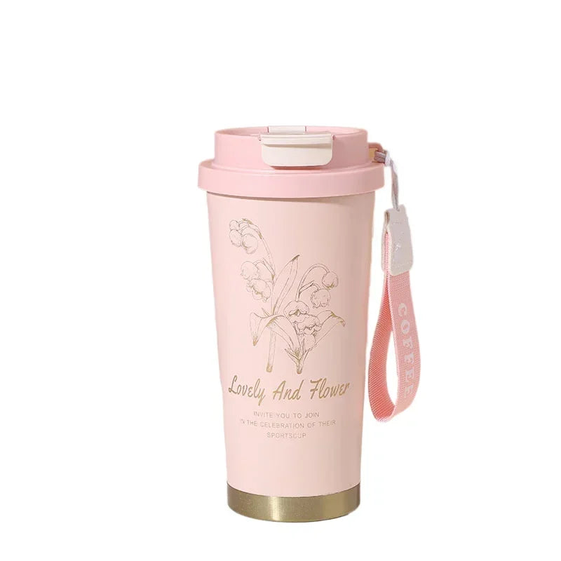 500ml Stainless Steel Double Wall Vacuum Insulated Travel Mug with Portable Thermal Coffee Cup, Double Drink Coffee Thermos Cup