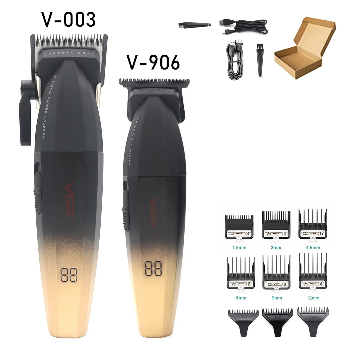 VGR Professional Shaver with DLC Blades, Full Metal, USB Rechargeable, and LED Display for Men