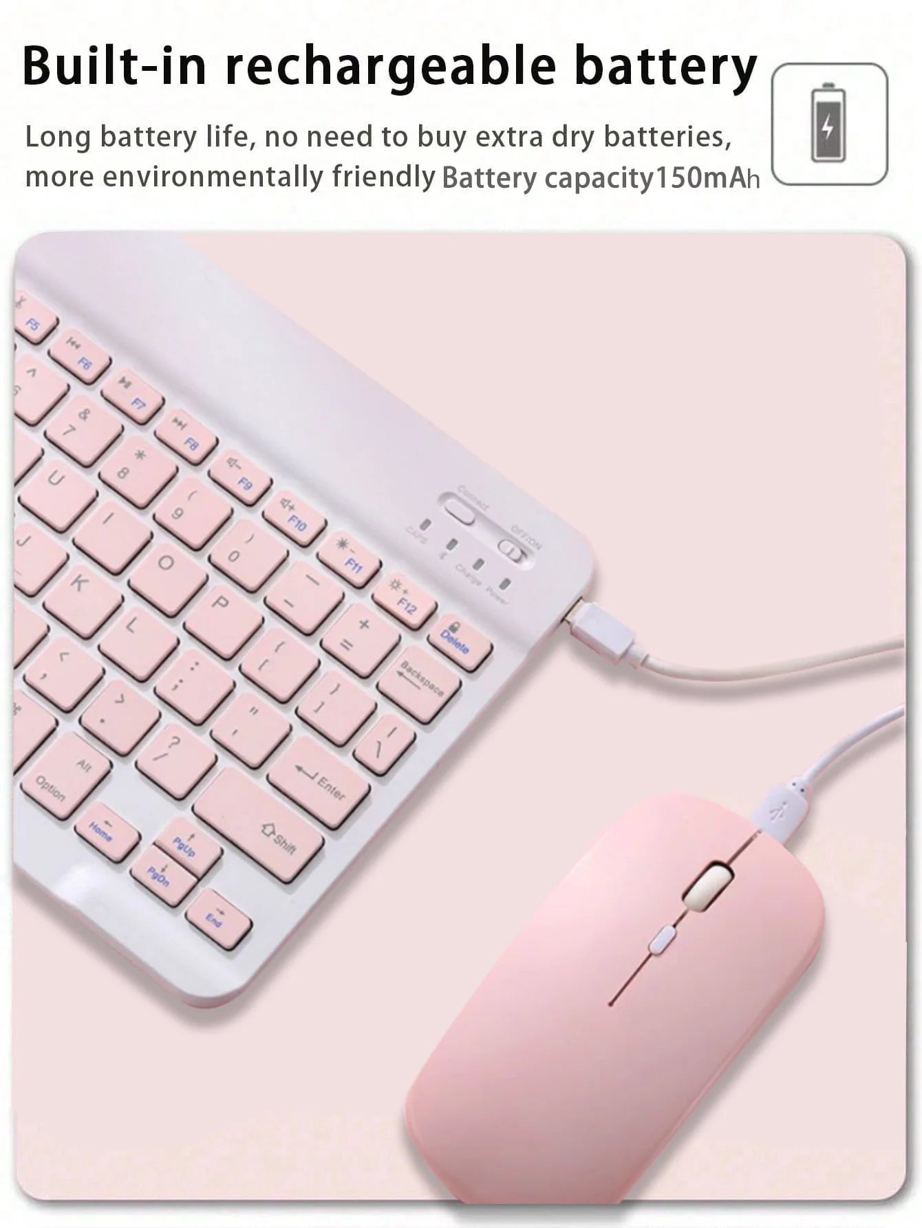 Wireless Blue Keyboard Mouse Compatible iPad Keyboard Computer Phone Tablet, Rechargeable Mute, Mini Keyboard Mouse Set