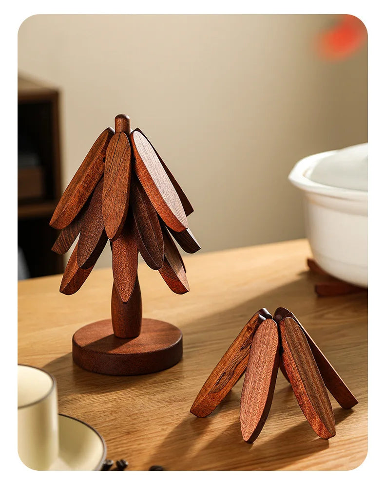Bamboo Creative Walnut Colored Tree Insulation Mat Christmas Tree Insulation Table Mat, Home Cup Mat Clay Pot Mat New Year