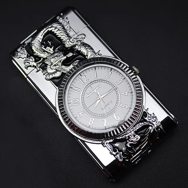 Gecko Shape Quartz Clock Lighter, Compact Gas Lighter, Butane Jet Torch, Cigarette Cigar, Direct Fire Lighter, Men's Gift