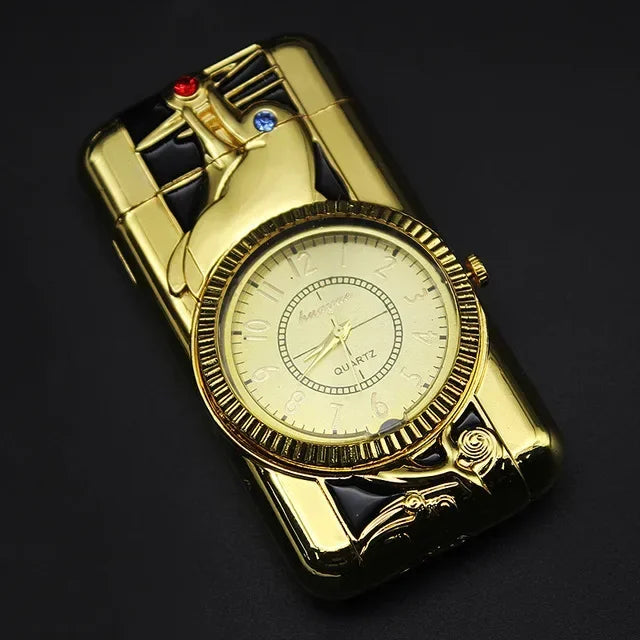 Gecko Shape Quartz Clock Lighter, Compact Gas Lighter, Butane Jet Torch, Cigarette Cigar, Direct Fire Lighter, Men's Gift