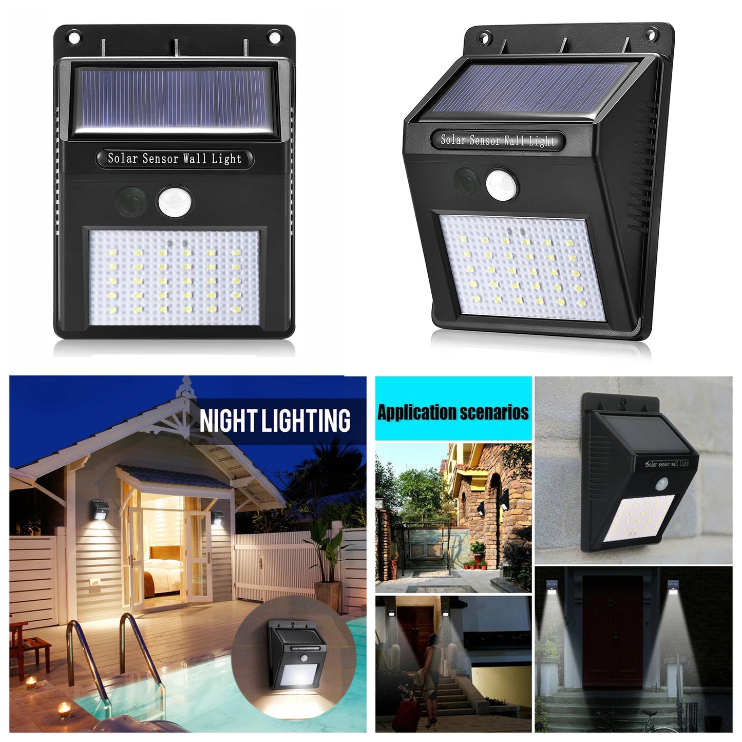 Solar Lights Outdoor, Solar Motion Sensor Outdoor Lights with 3 Lighting Modes, IP65 Waterproof Solar Fence Lights