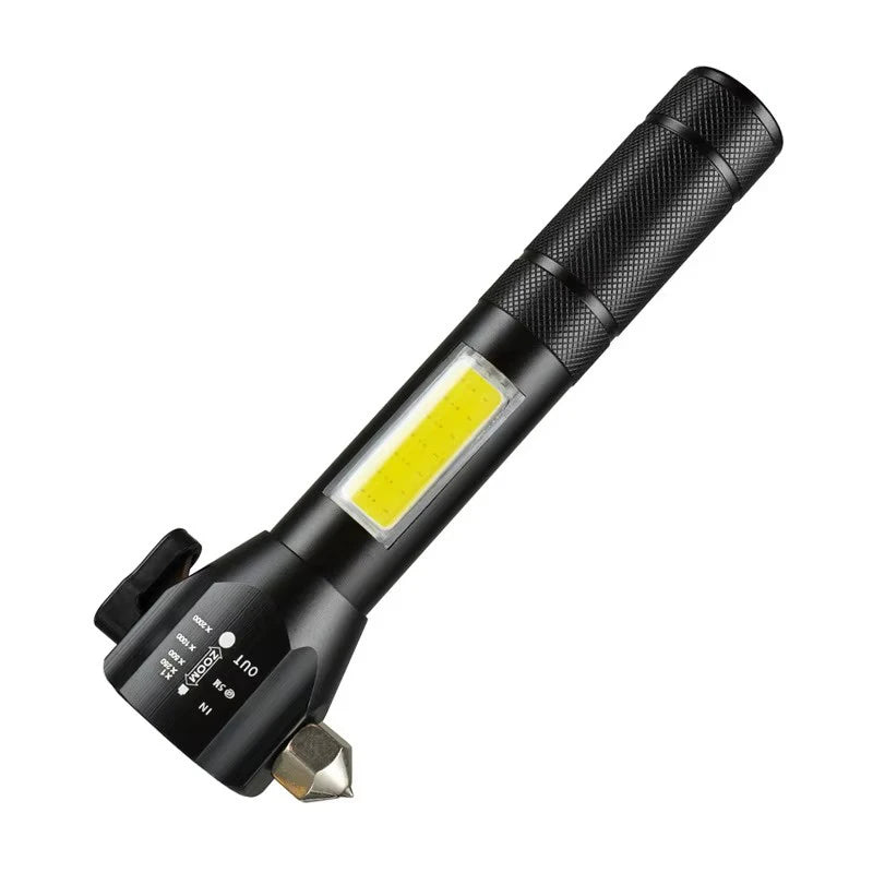 Multi-Function COB LED Flashlight Emergency Light Safety Hammer