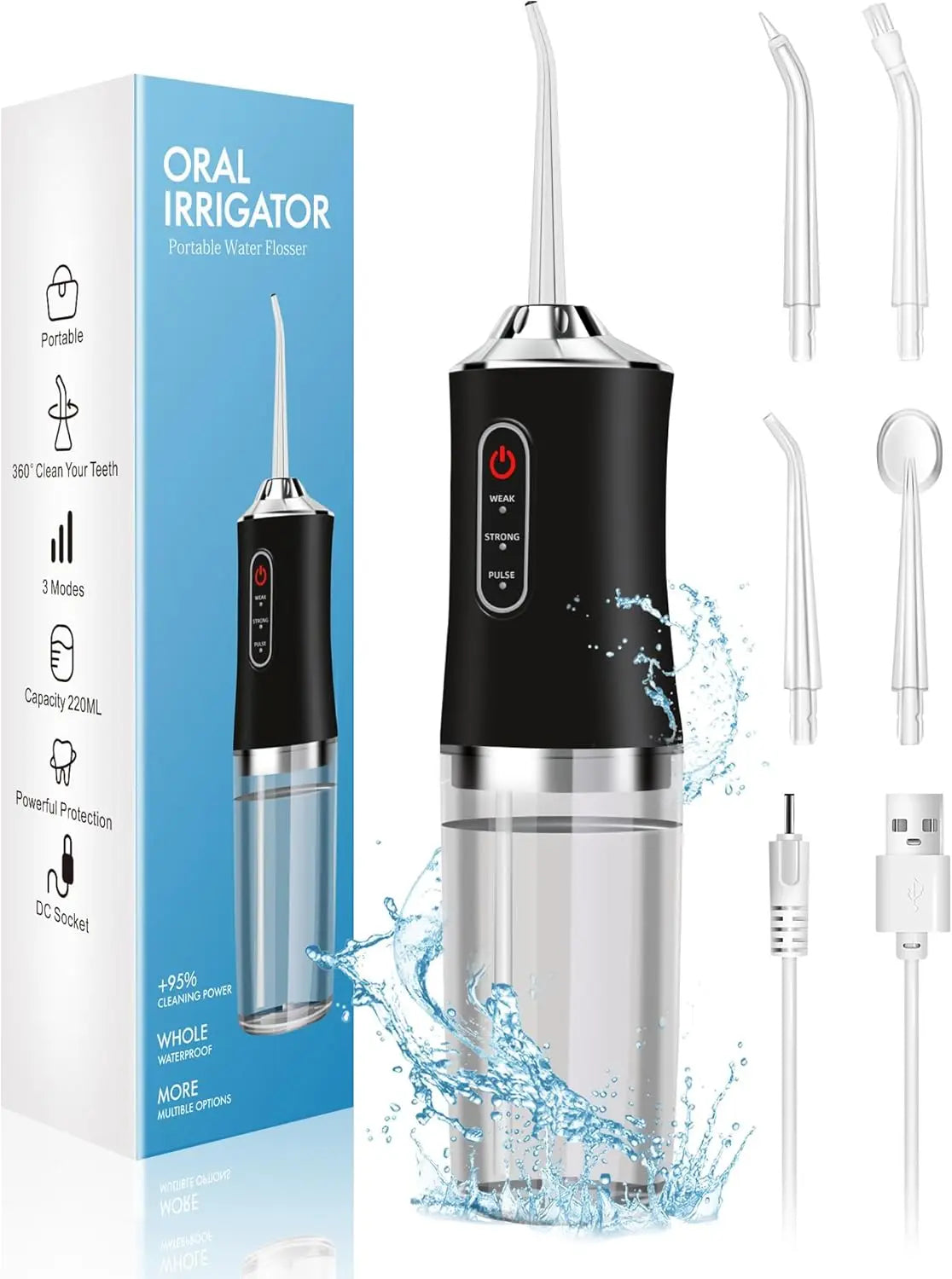 Water Dental Flosser Teeth Picks - 4 Jets 3 Modes Portable Cordless Water Flosser for Teeth Cleaner, IPX7 Waterproof Oral Irriga