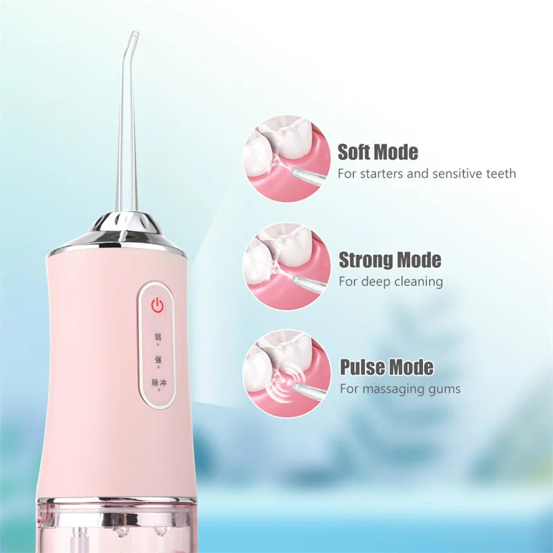 Oral Irrigator kit Portable Dental Water Flosser USB Rechargeable Water Jet Floss Tooth Pick 4 Tip 220ml 3 Modes IPX7 1400rpm
