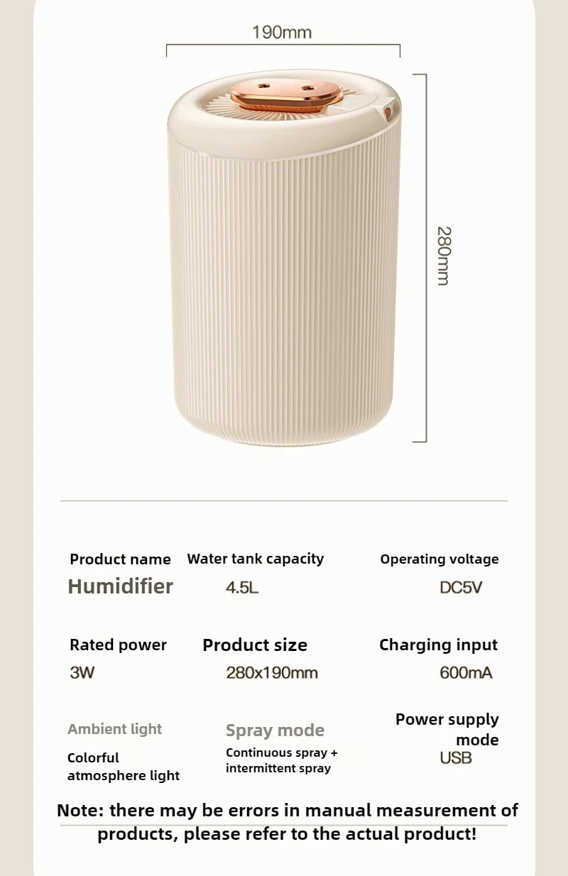 4L Humidifier Large Mist Volume Double Nozzle Atomizer Household Air Spray Humidifier Bedroom Usb Silent Humidifier Low Noise