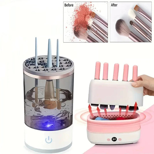 2pcs Electric Makeup Brush Cleaner and Dryer Machine Set Automatic Cosmetic Sponge Puff Makeup Brushes Cleaning and Drying Tool